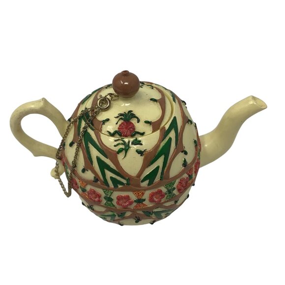 Vintage Nini Japan Hand Painted Teapot Trinket Box Floral Staffordshire Style - Picture 10 of 11